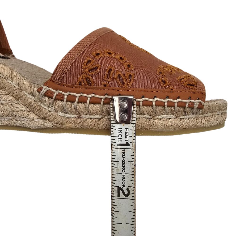 Gucci GG Espadrille Wedge Sandal Eyelet Canvas Ankle Tie Brown Size 37 US 7 - Picture 12 of 12